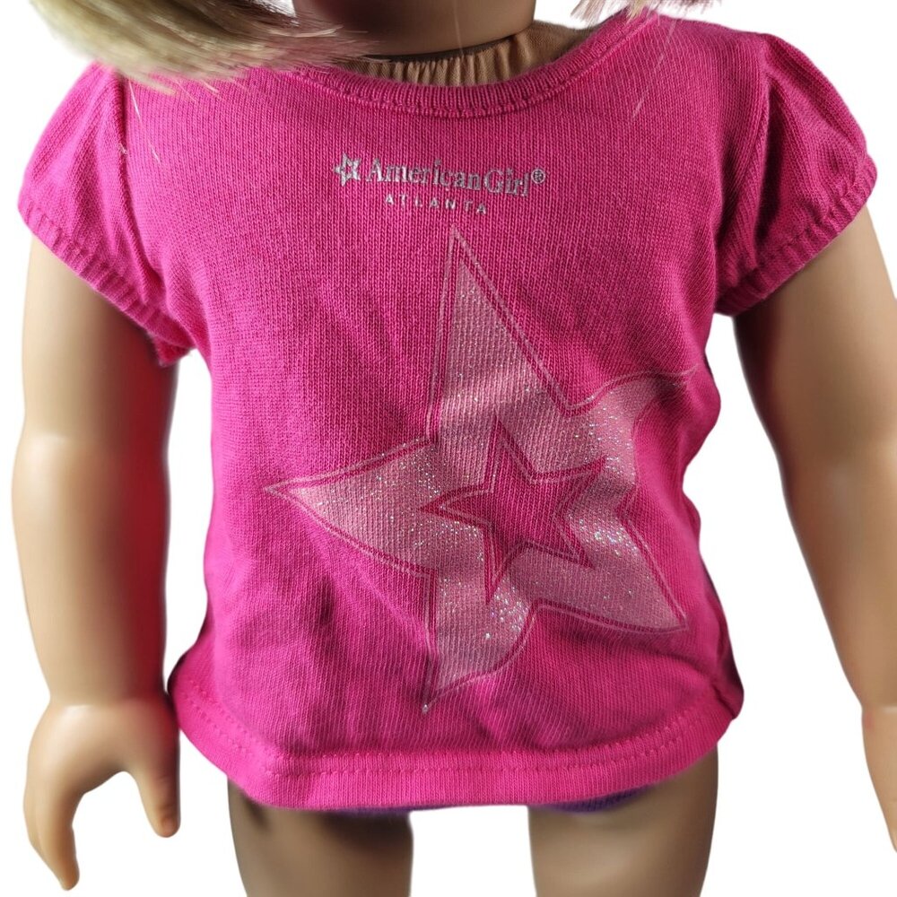 American Girl Atlanta Top Pink Short Sleeve Hook Loop Silver Star For 18" Dolls